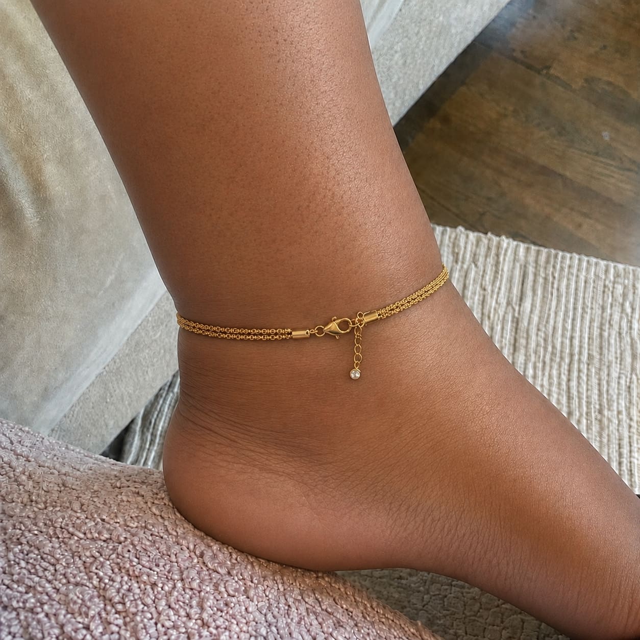 Customer wearing anklet on chunky ankle